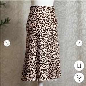 Satin Leopard Print Midi Skirt NWOT